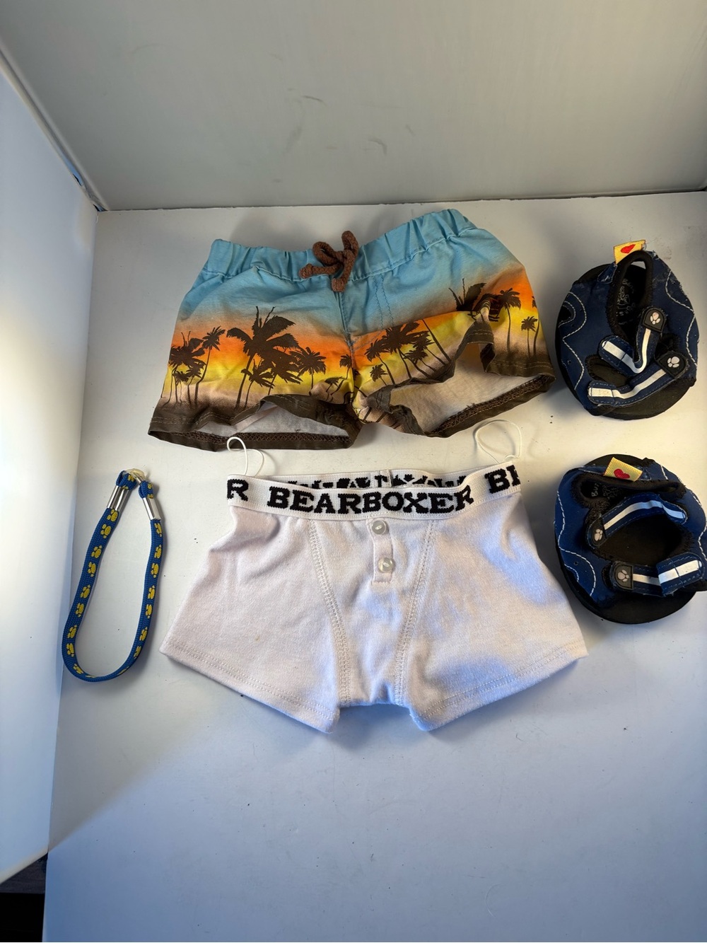Build A Bear Summer Swim Trunks Bearboxers Underwear Blue Sandals Strap Lot